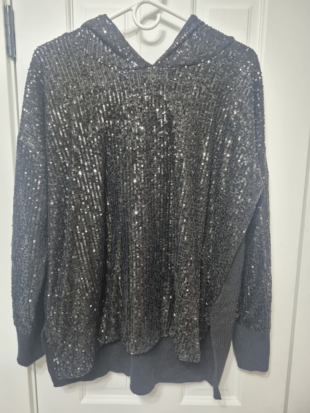 INC International Concepts Black Sequin Hoodie Sweater